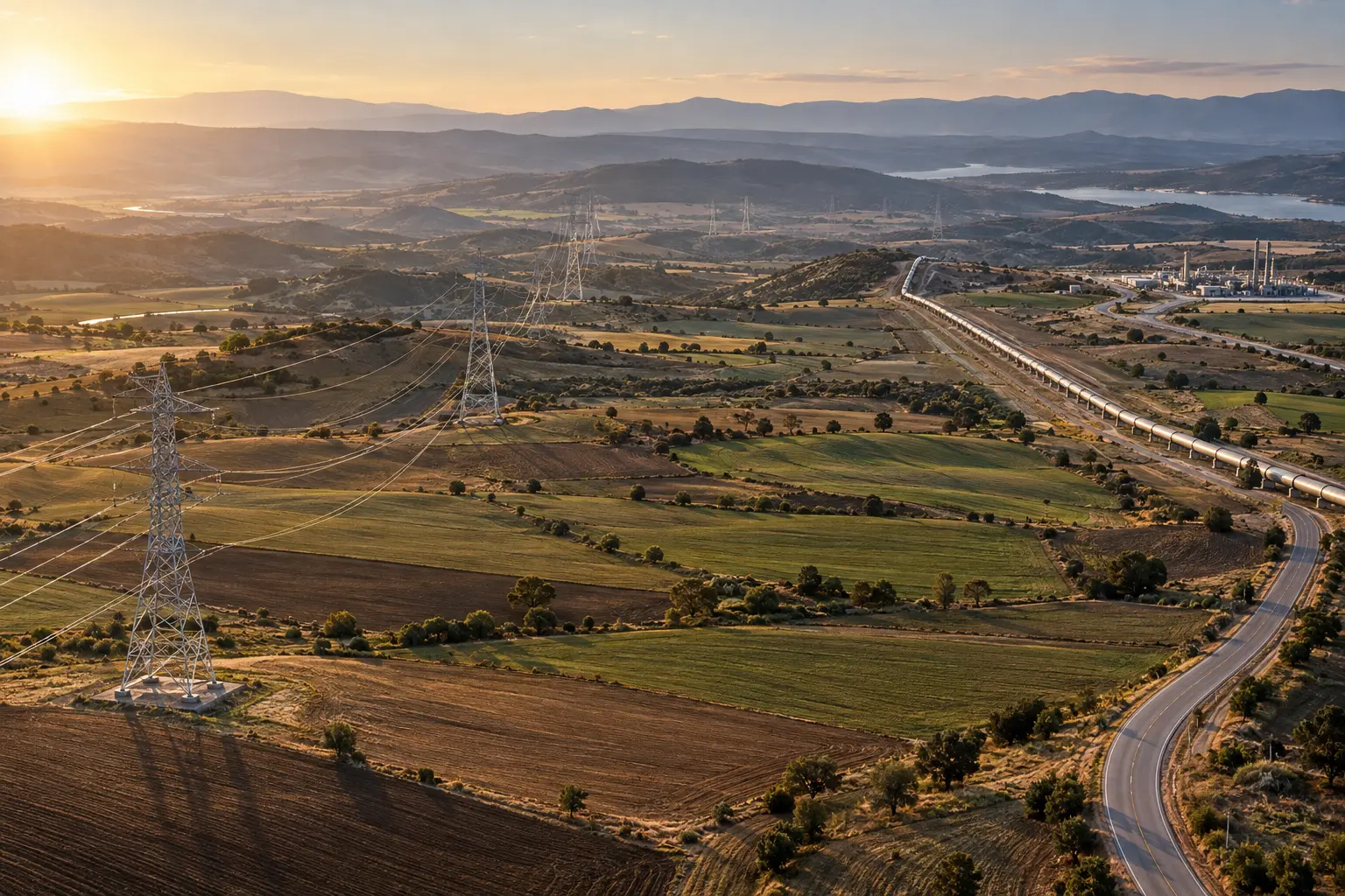 Anadolu arazisinde enerji iletim hatları, boru hattı koridoru ve kamu altyapı yolu
